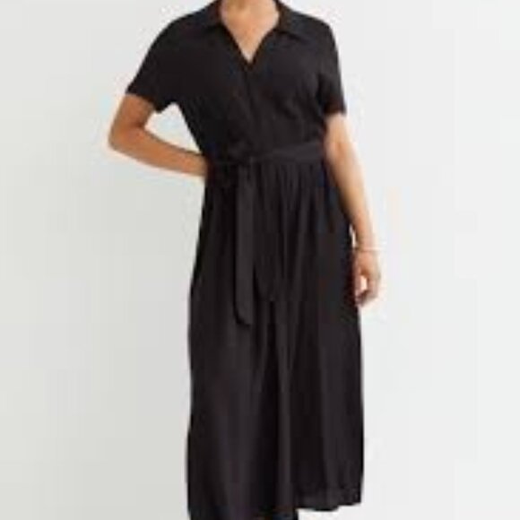 H&M Tie Belt Concealed Button Front Shirt Dress Small in Black - Picture 1 of 2